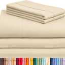 LuxClub 5 PC Split King Sheet Set, Breathable Luxury Bed Sheets, Deep Pockets 18" Eco Friendly Wrinkle Free Cooling Sheets Machine Washable Hotel Bedding Silky Soft - Cream Split King