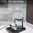 Anti-Rust Metal Spoon Rest with Lid Holder, Heat-Resistant Pot Lid Rest, Multifunctional Spatula Holder While Cooking for Stovetop and Kitchen Counter Black