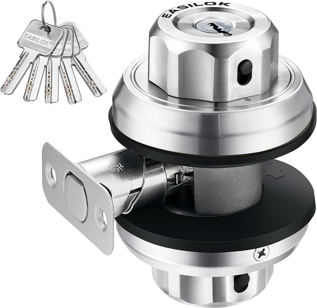 Twist to Lock Deadbolt Lock Without Any Keys with Anti-Mislock Button Front Door Lock Door Knob Set with Single Cylinder Stainless Steel casiting Promise Never Rust Night Latchenchanced Safety Silver (1 Pack)