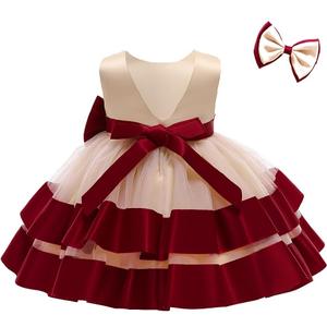 3M-6T Baby Girl Ruffle Lace Backless Pageant Dress Toddler Tutu Gown Flower Tulle Party Dresses (6-12 Months, Champagne Burgundy)