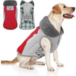 Doglay Dog Coat Waterproof Warm Dog Winter Jacket,Christmas Reflective Fleece Puppy Winter Coat with Harness Hole, Adjustable Snow Jacket for Large Dogs, L