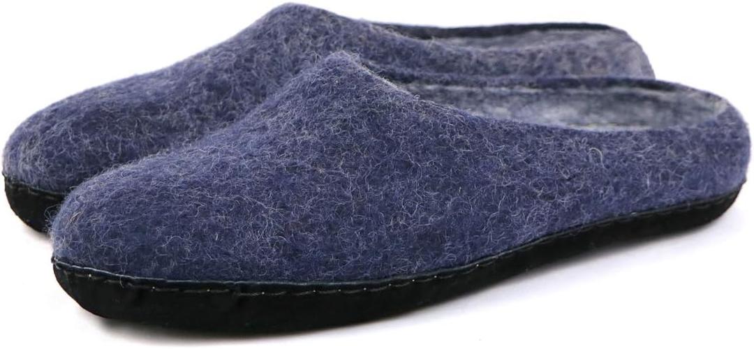 Nootkas Women's Felted Merino Wool 'Astoria' Mule House Slipper (5.5-6, Indigo/Black)