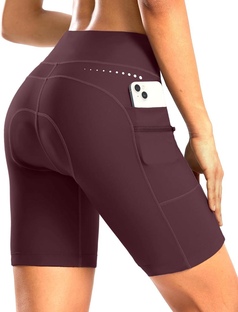 Women's 4D Padded Bike Shorts 5"/7" Riding Underwear Cycling Bicycle Road Biking Cycle Shorts for Women Zipper Pockets (Large, Wine)