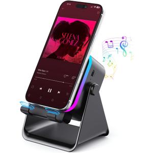 Wireless Bluetooth Induction Speaker, Phone Speaker Amplifier with Colorful Lights & 3500mAh Battery, Portable Phone Stand Compatible with iPhone/iPad/Android/Samsung - Black