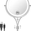 1x/10x Magnifying Mirror with 3 Color Lights and Cross Dangle Charm, 7" Lighted Makeup Mirror with Magnification, Height Adjustable Vanity Mirror, Birthday Christian Gifts for Women, Chrome