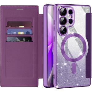 for Samsung Galaxy S25 Ultra Case Compatible with Magsafe Slim Fit Flip Protective PU Leather Wallet Case with RFID Blocking Card Slot Build-in Len Protector for Galaxy S25 Ultra,Violet