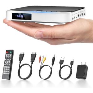 HDMI DVD Players for TV, DESOBRY 1080P HD Mini Small DVD Player with All Region Free, Compact DVD Player for Smart TV, Support AV Output, USB/TF Card Input, Remote Control,PAL/NTSC