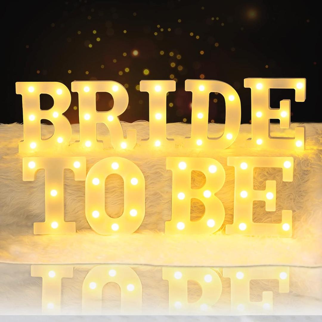 Bride to Be Sign Lights - 9Pcs LED BRIDE TO BE Letter Lights Box Set for Engagement Wedding Bridal Shower Accessories Backdrop Bachelorette Party Decorations DecorWarm White