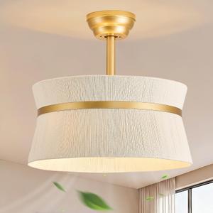 Boho Caged Ceiling Fan with LightRattan Fandelier Ceiling Fan with Light and Remote Control, Coastal Chandelier Fan for Bedroom, Living Room,Kitchen,Foyer(20 Inch, 6 Speed, Timing Adjustable Height)