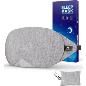 Mavogel Cotton Sleep Eye Mask - Updated Design Light Blocking with Adjustable Nose Bridge, Soft and Comfortable Night Eye Mask for Men Women, Eye Blinder for Shift Work, Includes Travel Pouch, Grey