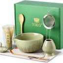 Matcha Kit - 8 Pcs Matcha Set Whisk and Bowl, Matchas Tea Set with Bamboo Whisk(Chasen), Mottled Green Matchas Kit for Macha Lover, Ideal Gift Christmas, Birthday, Anniversary (Mottled Green)