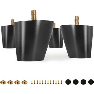 FoDau770 Black Rubber Wood Furniture Legs 2 Inches, Slant Tapered Wood Feet Mid Century Sofa Legs Set of 8, 5/16" UNC Furniture Feet Replacement Parts for Cabinet Couch Dresser Chair Ottoman Table (2 Inch, Black)