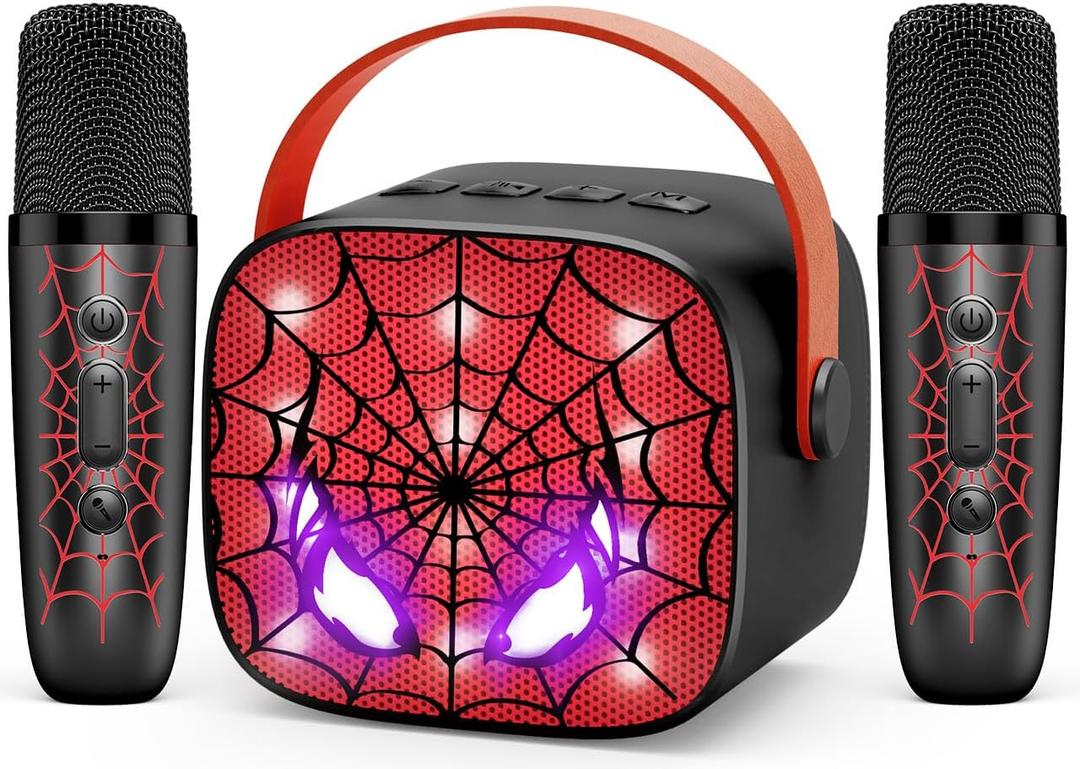 Cool Mini Karaoke Machine Toys: Kids Toys Xmas Birthday Gifts Age 3-12+ LED Portable Bluetooth Speaker with 2 Wireless Microphone Stocking Stuffers Gift Toy for 4 5 6 7 8 9 Years Old Girls Boys (Black)