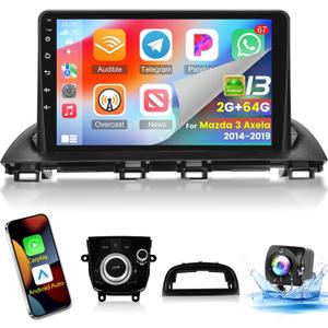 [2+64G] for Mazda 3 Axela 2014-2019 Android Car Radio with Wireless Carplay and Android Auto - 9 Inch Touch Screen Car Stereo - DSP/Multiple UI/WiFi/GPS/SWC + AHD Backup Camera