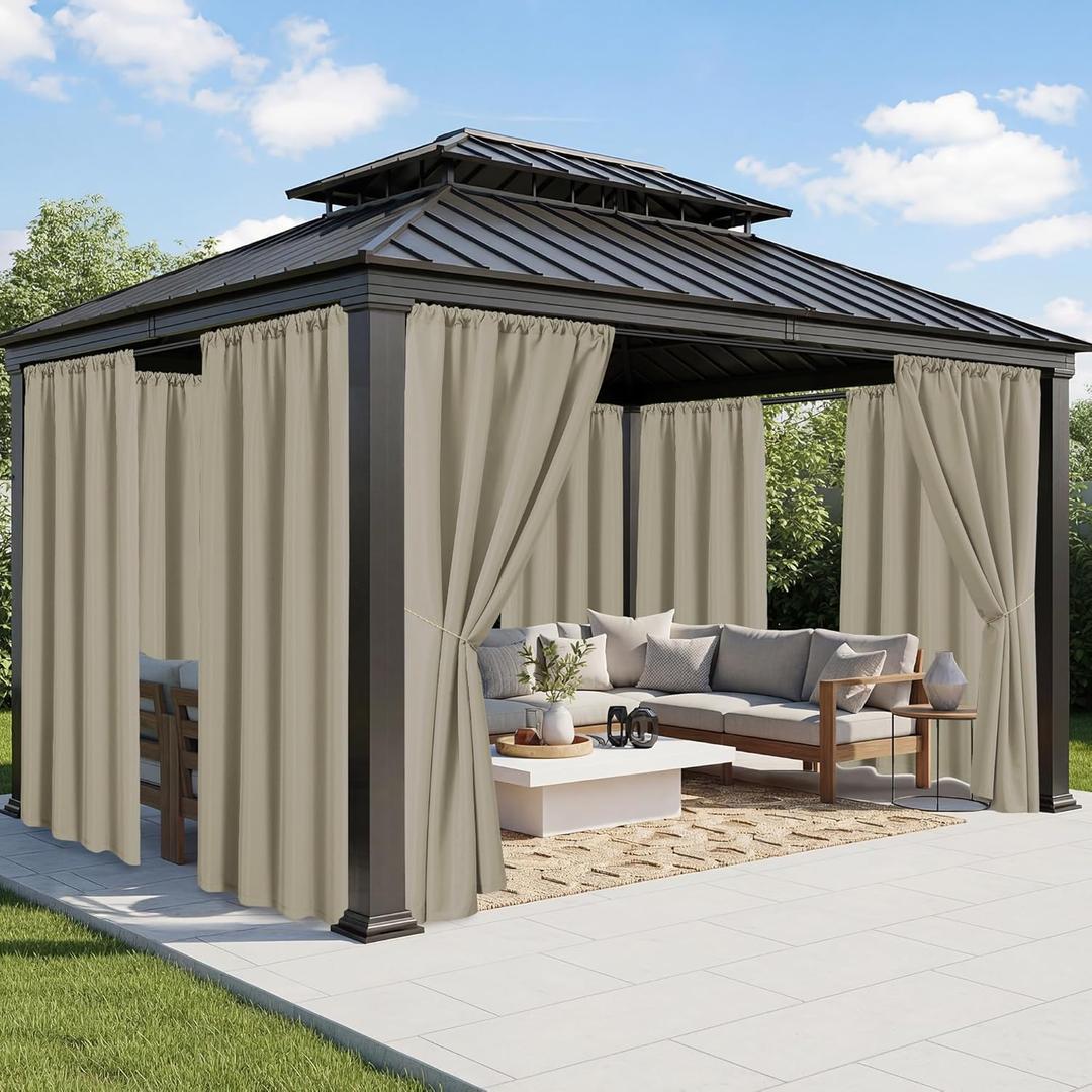 Outdoor Curtains for Patio Waterproof - 8 Panels Weatherproof Privacy Outside Curtains with Rod Pocket for Pergola, Gazebo, Porch, Cabana, Balcony, 54 x 108 Inch, Taupe