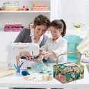 Large Sewing Basket with Accessories, Sewing Organizer Box for Sewing Supplies and DIY Crafting Tools Storage Christmas Gift for Sewing Craft Lovers (Green flowers)