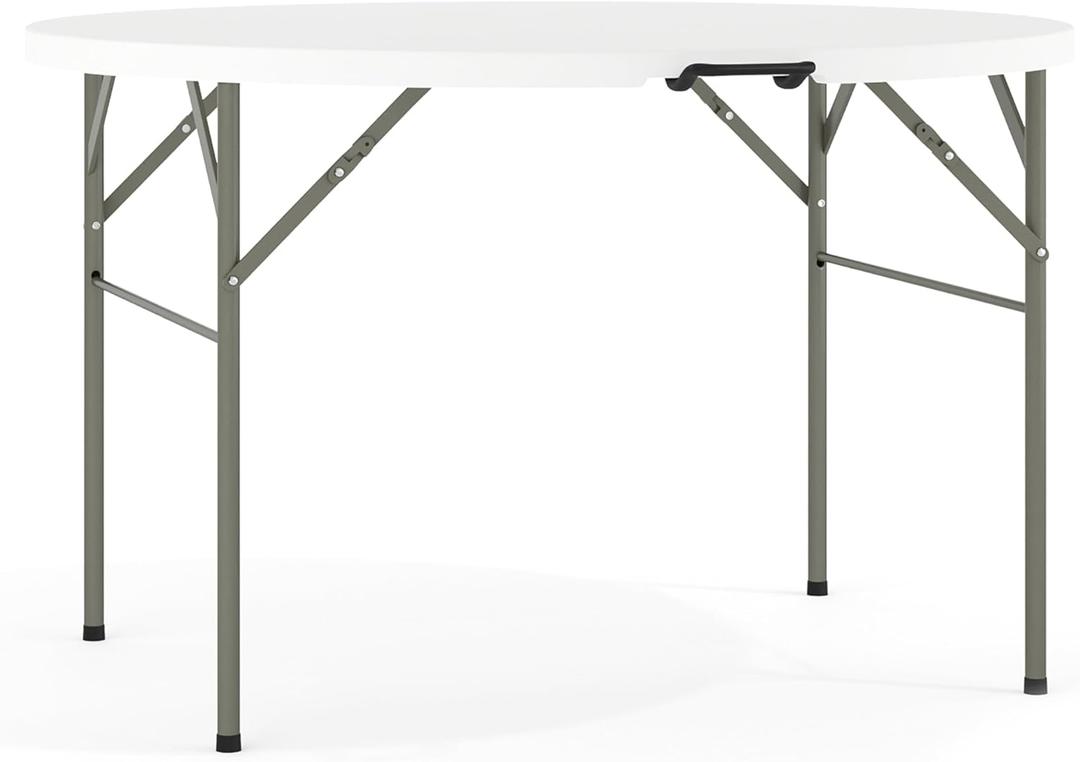 Flash Furniture 4-Foot Round Bi-Fold Granite White Plastic Folding Table, 48" Round