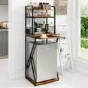 PUNCIA 4-Tier Mini Fridge Stand with Power Outlet & Storage, Coffee Bar Organizer, Refrigerator Cabinet & Microwave Shelf, Bakers Rack for Kitchen, Office, Dorm, Pantry, Apartment (Retro)
