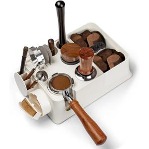 Espresso Tamping Station,11 In 1 Tamper Station Fit for Storage 51/53/58mm Espresso Knock Box, Distributor, Portafilter Holder& Espresso Accessories (White)