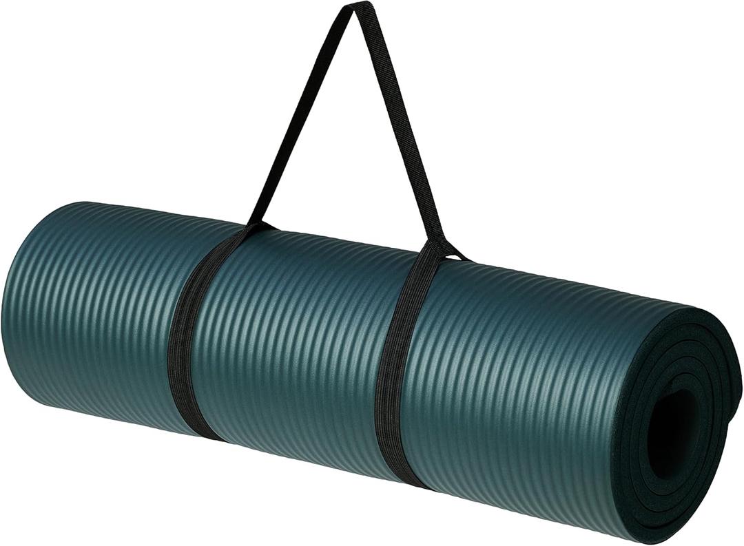 Amazon Basics Extra Thick Exercise Yoga Gym Floor Mat with Carrying Strap, Cyan, 74 x 24 x .5 Inches