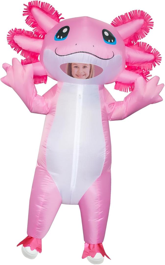 Stegosaurus Inflatable Axolotl Costume for Kids Halloween Kid Blow Up Costume Deluxe Pink Costumes for Girls Boys Cosplay Party, 120-150cm