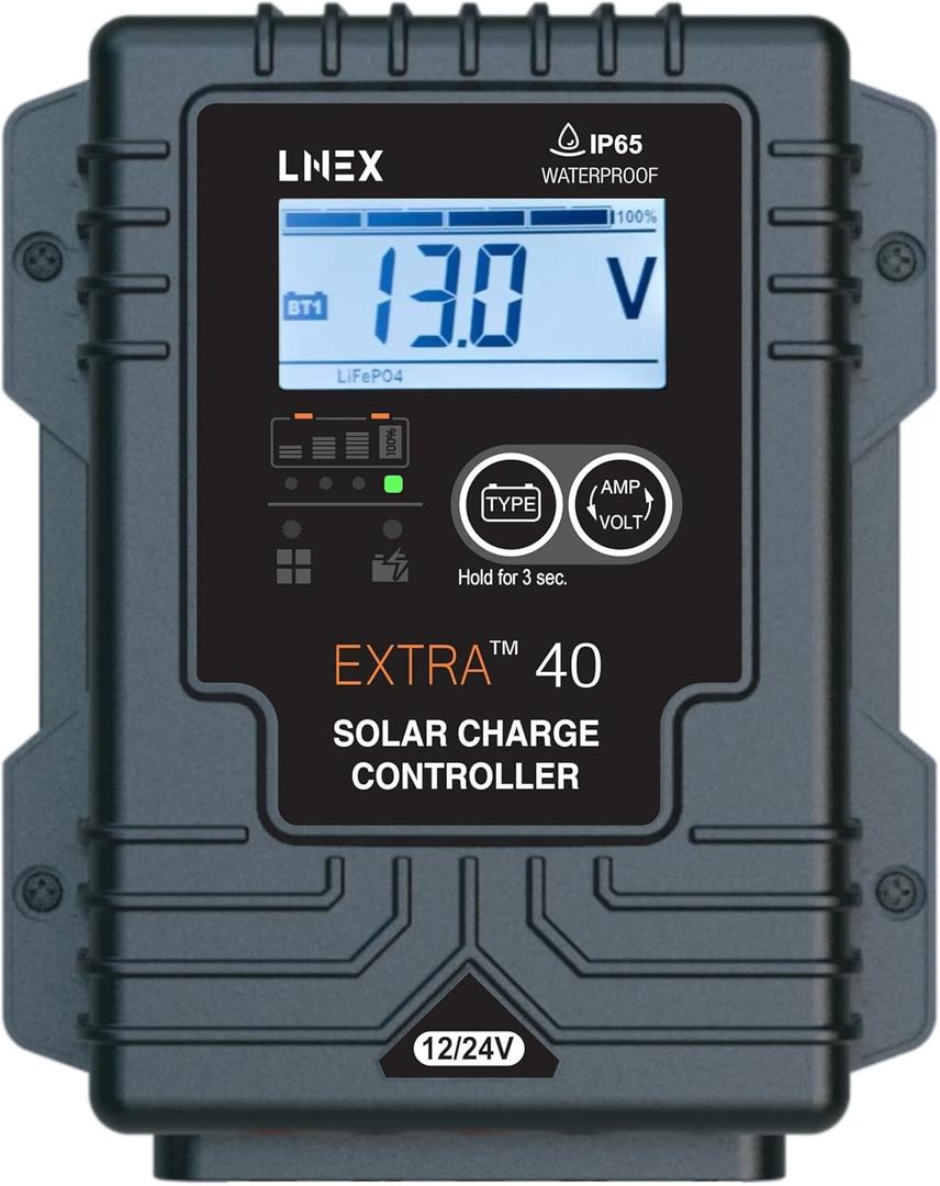 Solar Charge Controller Waterproof, 40A Solar Panel Regulator with Temp Sensor,Backlit LCD, 12V/24V PWM Solar Controller for LiFePO4,AGM, Gel, Flooded and Lithium Battery