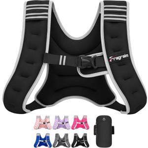 Fragraim Weighted Vest for Women Men - 8lb/10lb/12lb/16lb/22lb/25lb/30lb Weight Vest with Reflective Stripe, Detachable Phone Pouch, Ideal for Walking, Strength Training, Running, Workout, Cardio (Black)