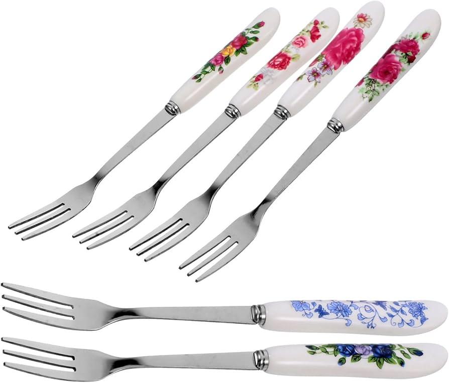 6 Pcs Stainless Steel Forks Silverware Set - Reusable Silverware Dinner Forks for Restaurant Ceramic Long Handle Fork Cutlery Set - Dessert Forks and Spoons for Home Kitchen Silverware Forks Set