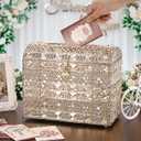 ELLDOO Crystal Wedding Card Box with Heart Lock, Vintage Money Card Box Treasure Chest Style Gold Gift for Wedding Receptions, Centerpiece Decor, Anniversary Keepsake, Gift, Large Size