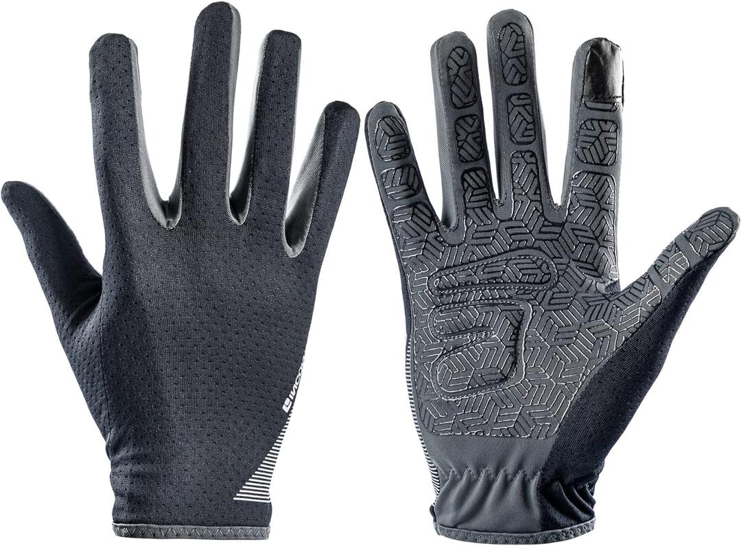 SUJAYU Full Finger Hiking & Cycling Gloves - Thin Gloves for Men & Women - UV Protection, Great for Adult Bikes, Driving & Gym (Large, Black)