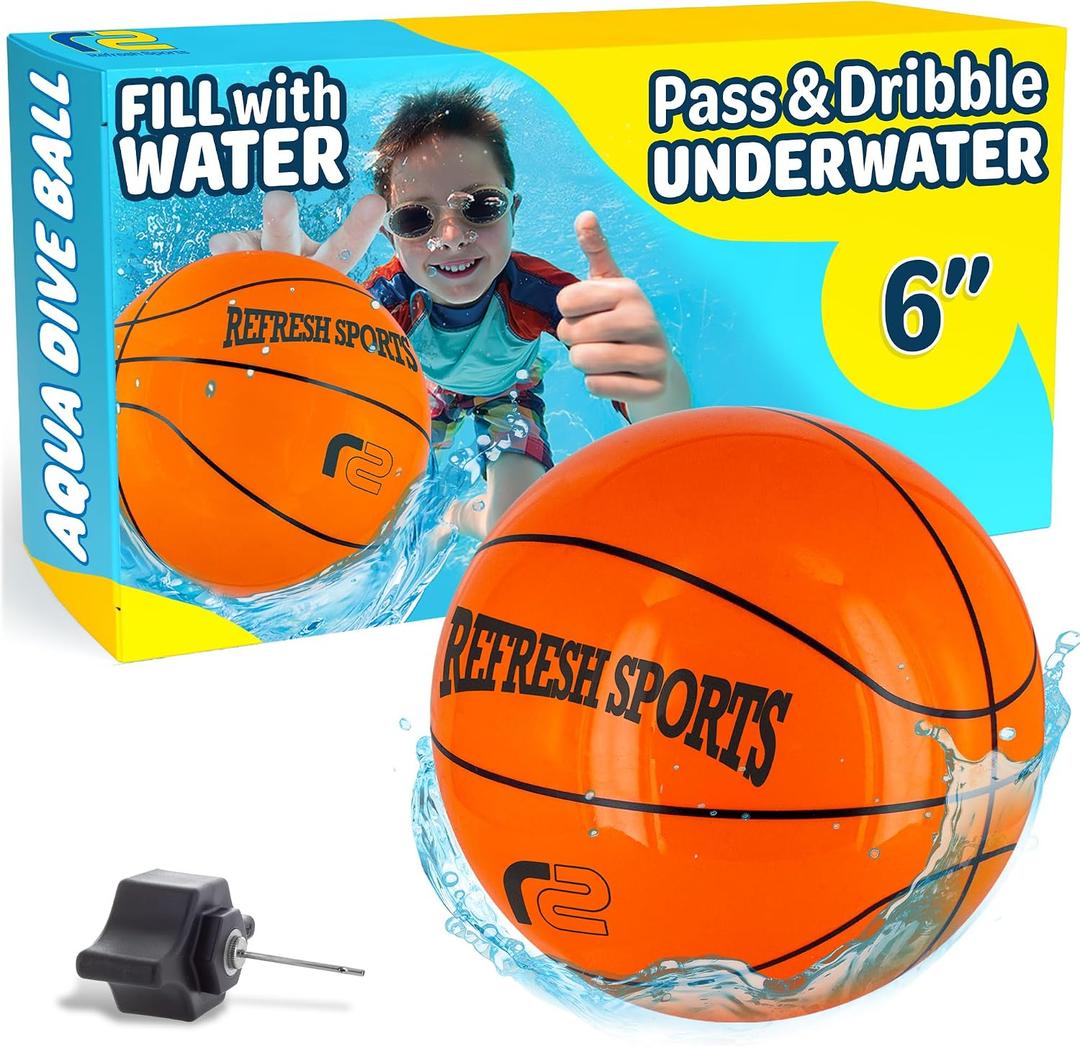 Aqua Dive Pool Ball Basketball Water Pool Toys for Kids Ages 4-12 Dribble, Pass & Shoot Underwater Outdoor Beach Toy for Summer Fun 6" Water Game for Boys & Girls Ages 5 6 7 8 9 10 11 12+