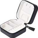 Luxury Leather Travel Jewelry Box for Women Mini Organizer Small Jewelry Portable Travel Case for Rings Earrings Necklace Multifunctional Storage Wedding Bridesmaids Women Wife Daughter Gift (BLACK)