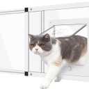 Sliding Cat Door for Window, Fits 32"-37" Width Window, 1-Min Install | Aluminum Frame + HD Glass | Weatherproof Design | Magnetic Closure Window Cat Door Insert, Adjustable Pet Door Window for Cats