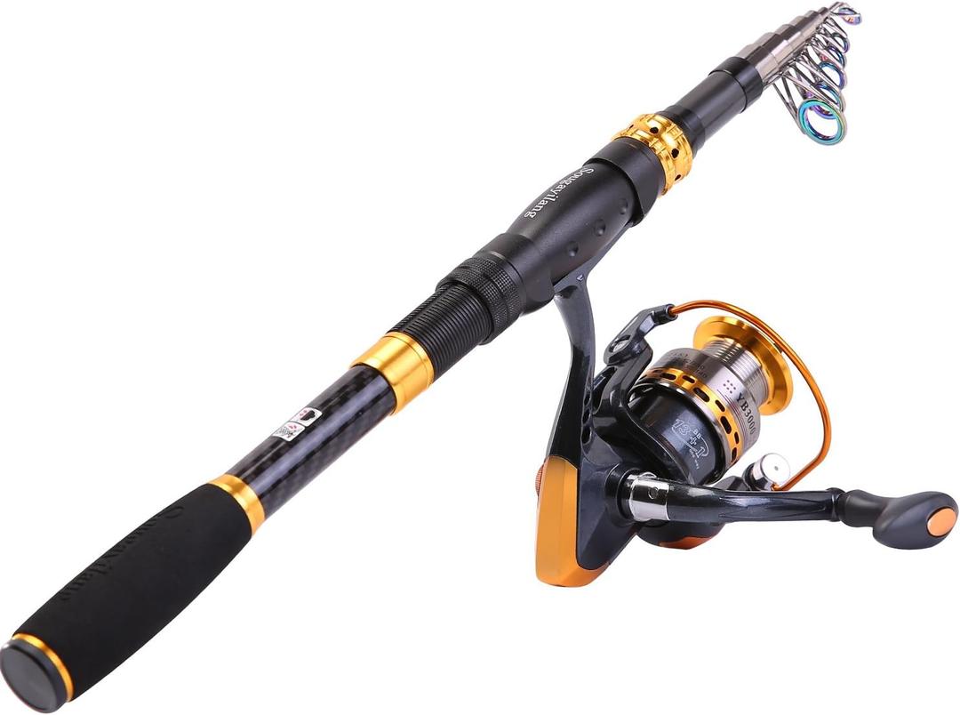 Sougayilang Fishing Rod Reel Combos Carbon Fiber Telescopic Fishing pole with Spinning Reel for Travel Saltwater Freshwater Fishing (1.8M/5.91Ft)