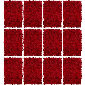 BLOSMON Flower Wall Panel Backdrop - 12 Pcs 24 x 16 Inch Red Artificial Hydrangea Floral Panels for Wedding Party Baby Bridal Shower Decor - 3D Fake Silk Flower Backdrop Decoration
