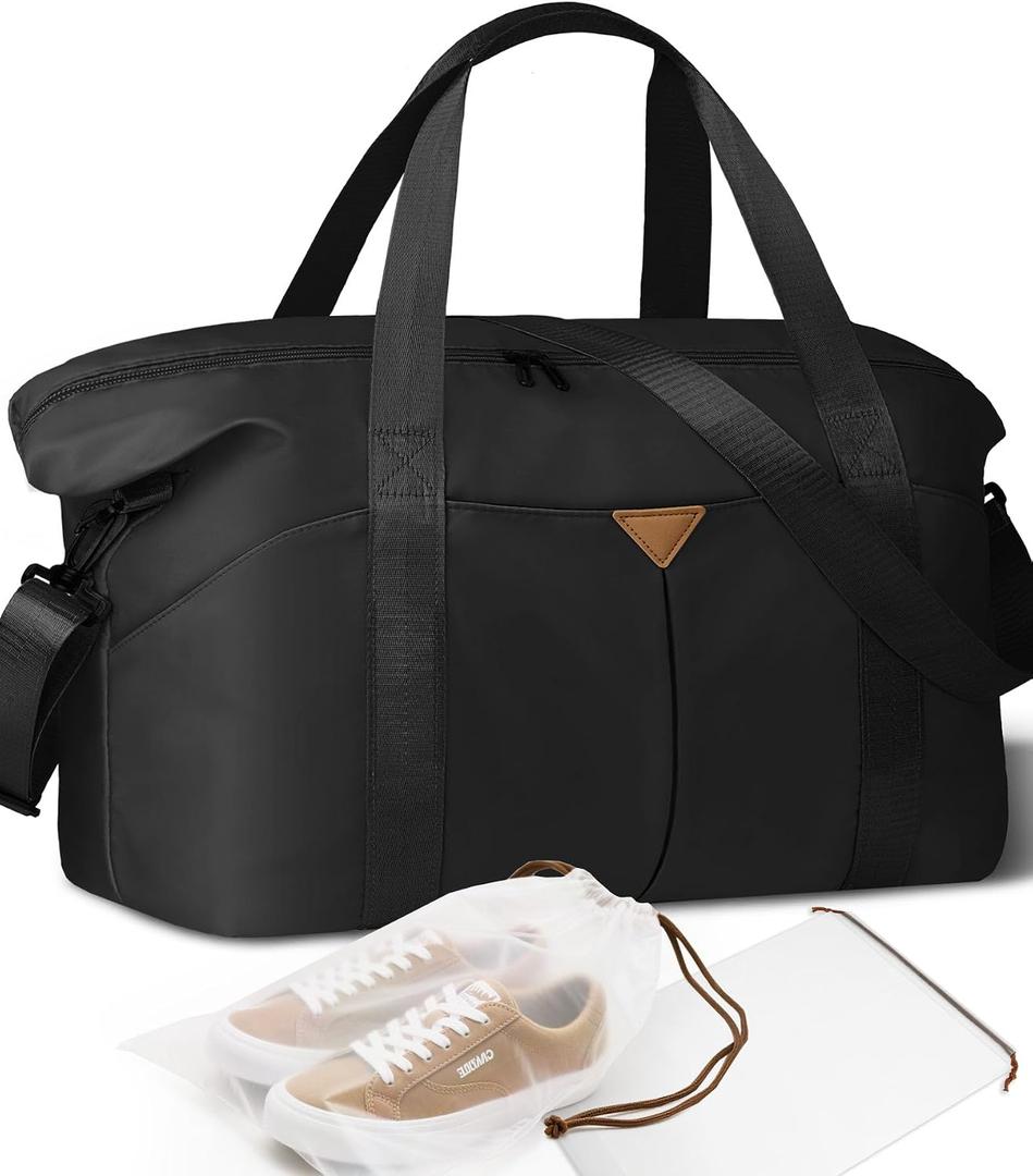 Duffle Bag for Travel, Carry-on Travel Bag with Trolley Sleeve, Sport Gym Bag for Women, Overnight Bag for Men, Hospital Bag for Labor and Delivery (Black)