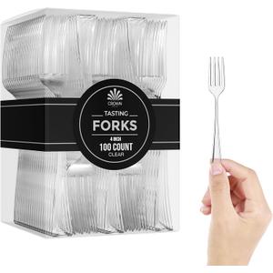Exquisite Mini Disposable Clear Forks For Desserts - Pack Of 100 Dessert Forks  Size: 4 Inch - Color: Clear - Real Flatware Look - BPA Free - Food Safe