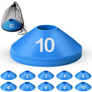 10 Pcs Numbered Sports Disc Cone with Mesh Carry Bag (Blue)