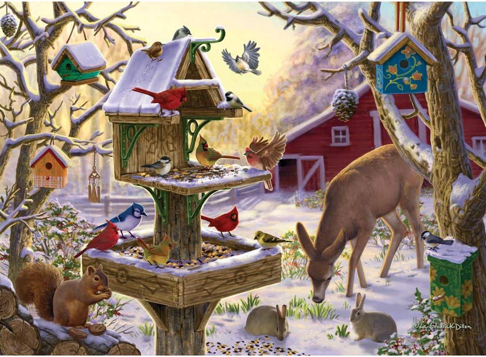 Bits and Pieces  200 Piece Jigsaw Puzzle for Adults  Sunrise Feasting - Winter Barn Deer Jigsaw Puzzle by Liz Goodrick - Dillon, Completed Puzzle Size: 15" x 19"