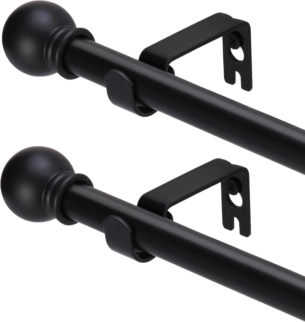 GXOACKJ 2 Pack Black Curtain Rods for windows 32 to 62 inch, 5/8 inch Splicing Heavy Duty Metal Curtain Rod Set with Brackets