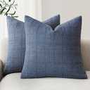 Foindtower Set of 2 Decorative Linen Check Throw Pillow Covers Neutral Farmhouse Vintage Cushion Covers Modern Coastal Boho Home Decor for Sofa Chair Couch Bedroom Living Room Outdoor,2020 Inch,Blue