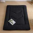 Japanese Floor Mattress, 3.5" Thicken Futon Mattress Tatami Mat, High Density Foam Support for Adult Kids Sleep, Portable Futon Sofa Bed for Camping, Pet Mat, Queen 80"x 60"Black