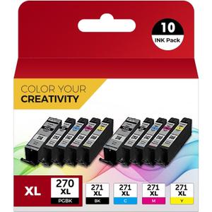 OSIR PGI-270XL CLI-271XL 10 Color Value Pack Compatible for Canon 270 271 Ink Cartridges for PIXMA MG5720 MG5721 MG5722 MG6820 MG6821 MG6822 TS6020 (2PGBK, 2Black, 2Cyan, 2Magenta, 2Yellow)
