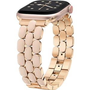 Wearlizer Metal Bracelet Compatible with Apple Watch Bands for Women 40/38/41/42mm (Series 11/10), Gold Dressy Designer Jewelry Enamel Stainless Steel Strap for iWatch Band SE Series 9/8/7/6/5/4/3/2/1