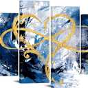 iHAPPYWALL 4 Panel Infinity Heart Canvas Wall Art Abstract Eternal Love Geometric Blue and Gold Picture Artwork for Bedroom Living Room Home Decor Ready to Hang (Blue)