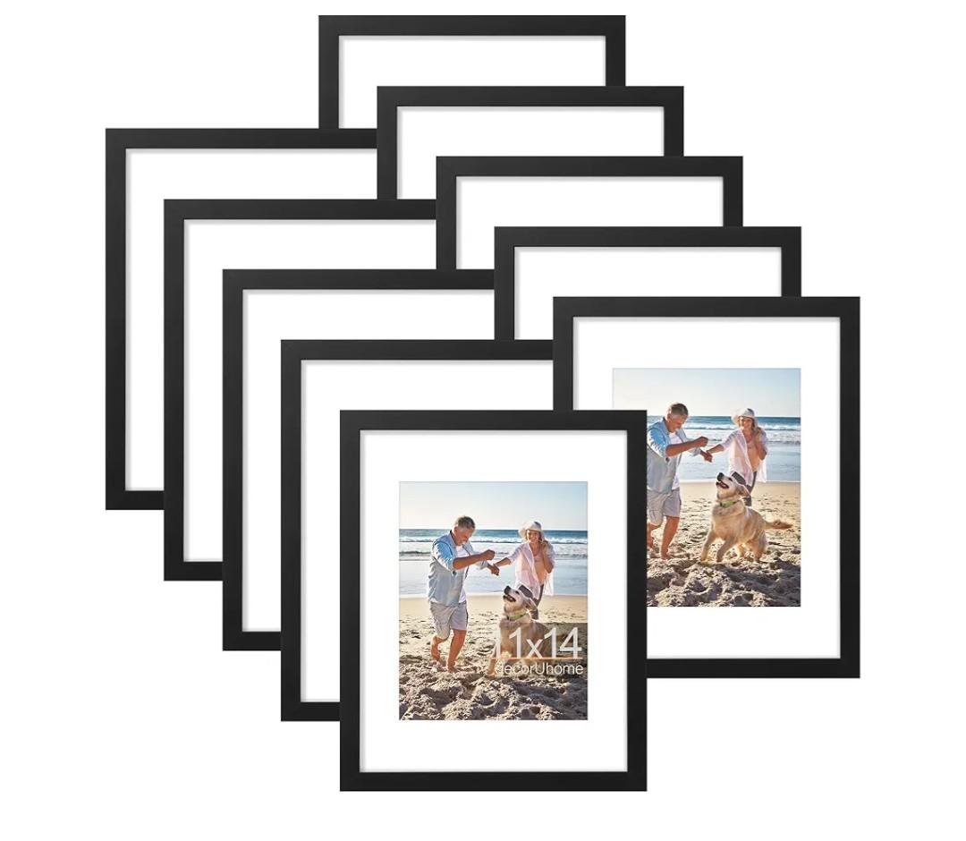 DecorUhome 11x14 Picture Frame, Display Pictures 8x10 with Mat or 11x14 without Mat, Wall Mounting Photo Frame, Black, 10 Pack
