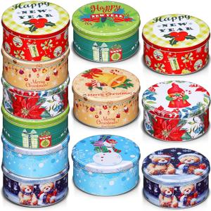 Yaomiao 18 Pack Christmas Cookie Tins with Lids for Gift Giving Small Xmas Tin Containers Round Metal Christmas Tins Empty Cookie Jar for Gift Giving Holiday Party Favors (Classic Style)