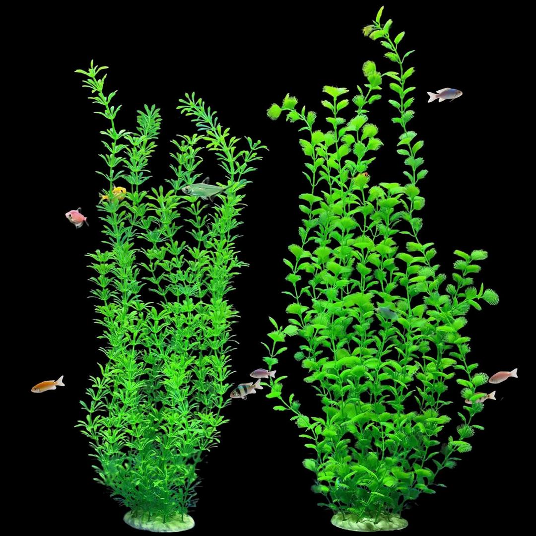 23.6 Inch Tall Aquarium Plants  Large Lifelike Artificial Fish Tank Decorations, Fish Tank Plants Plastic2 Pcs Adjustable Length, Durable & Safe for Freshwater/Saltwater Aquariums (Green (Style A))