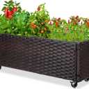 Raised Garden Bed - Garden Planters Box with Wheels, Rattan Patio Raised Beds for Gardening, Indoor Outdoor Planters 3.1FT Save Space