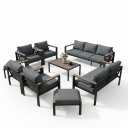 Patio Furniture Set 11 Seats and Coffee Table, 9 Pieces Patio Conversation Set with Thick Cushion, Ottomans, Deluxe Aluminum Modern Outside Sectional for Porch, Balcony, Deck, Yard, Light Gray
